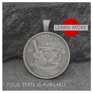 Tennessee Necklace – Authentic State Quarter Coin Pendant, Handmade Tennessee Charm Necklace, Unique Tennessee Gift – Country Music Charm