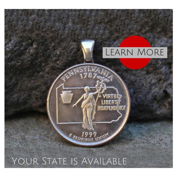 Pennsylvania Charm (Pendant) – Pennsylvania Pendant - Pennsylvania State Quarter Charm – The Keystone State Charm - Commonwealth Gift