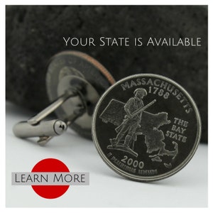 Massachusetts Cufflinks (Cuff links) - Bay State Cuff links - Minuteman Cufflinks - Custom State Quarter Cufflinks - Groom Gift  - Concord