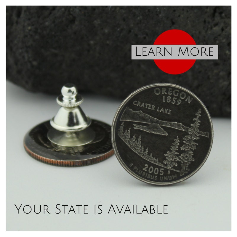 Handcrafted Oregon Quarter Lapel Pin: Crater Lake Keepsake