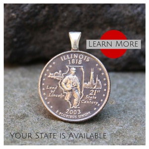 Illinois Quarter Pendant: Land of Lincoln Keepsake - Sterling Silver Chain Option