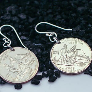 California Quarter Dangle Earrings - or Choose your State Quarter, Gift for Her