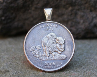 Kansas-bedelketting – handgemaakte munthanger, uniek Kansas-cadeau