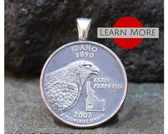Collar de Idaho: Colgante auténtico de moneda de veinticinco centavos del estado / Joya única de regalo de Idaho