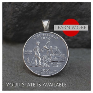 California Necklace – Handcrafted Coin Pendant with Leather Cord or Sterling Chain | Unique California Gift | Golden State Pendant