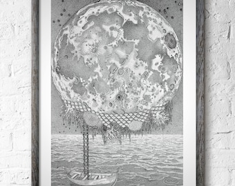 Moon Wall Decor, Moon Art Prints, Birthday Gift, Moon Print, Italo Calvino Art Prints, Moon Art, Moon Wall Art, Star Wall Decor, Milky Way