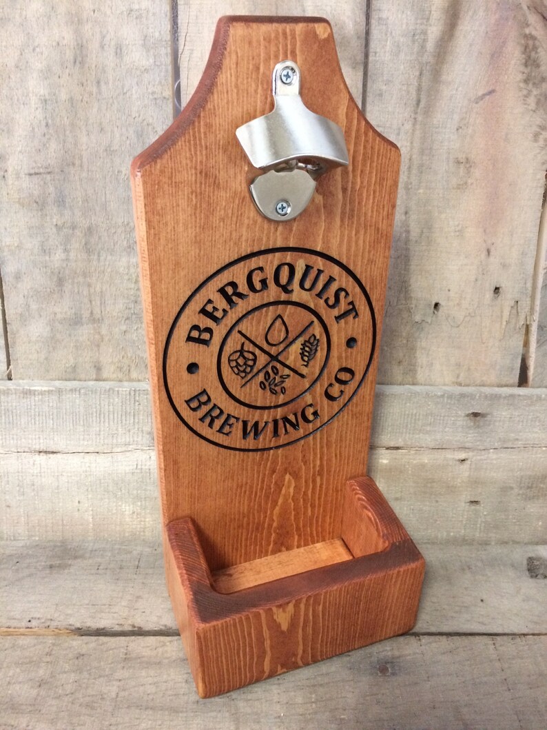 Personalized Wall Mounted Wood Beer Bottle Cap Opener Custom Etsy