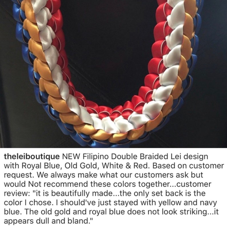 Graduation Lei Filipino Lei Single Braided Ribbon Lei Navy Blue, Red, White with Yellow or Old Gold pictured image 4