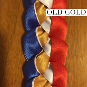 Graduation Lei Filipino Lei Single Braided Ribbon Lei Navy Blue, Red, White with Yellow or Old Gold pictured image 3