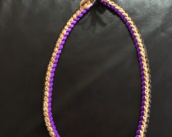 Graduation Lei Purple Solid Gold Sheer Black Satin Ribbon, Single Braided Lei with a few/more Rhinestones and 3/8" wide satin ribbon