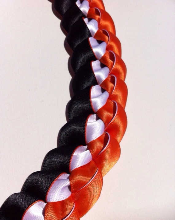 Graduation Lei Ribbon Lei Black White & Orange Lei Satin 