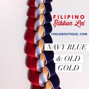 Graduation Lei Filipino Lei Single Braided Ribbon Lei Navy Blue, Red, White with Yellow or Old Gold pictured image 2