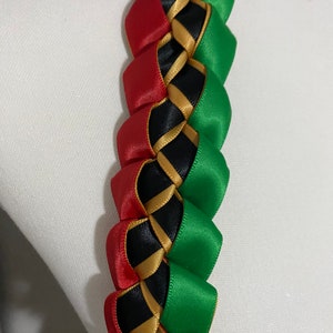 Handmade Single  red, gold, green, black Braided Graduation Lei Ribbon