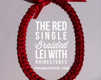 Graduation Lei  Red Ribbon Lei with Rhinestones - Handmade with Satin Ribbon & Rhinestones