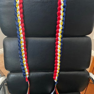 Graduation Lei Filipino Lei Single Braided Ribbon Lei Navy Blue, Red, White with Yellow or Old Gold pictured image 6