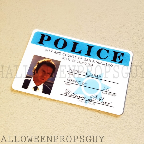 DIRTY HARRY Harry Callahan San Fransico Pd Pvc Id Card Badge Clint Eastwood Made In USA