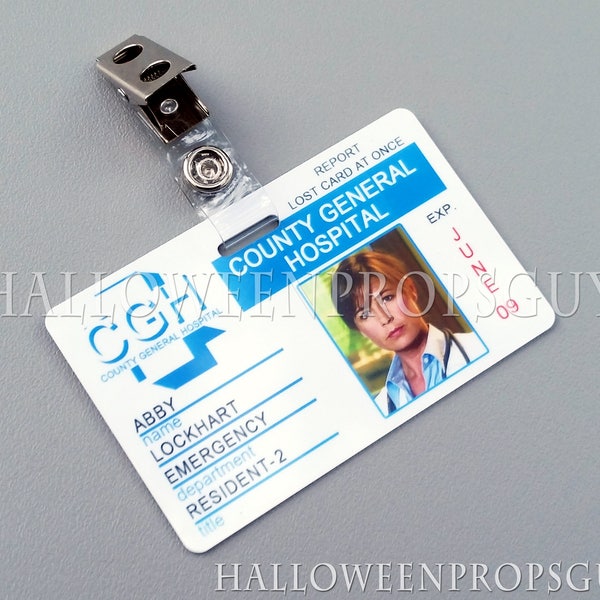 ER Style County General Hospital PVC ID Card Prop Replica with Clip - Choice or 6 Doctors or Custom Version - Made in U.S.A.