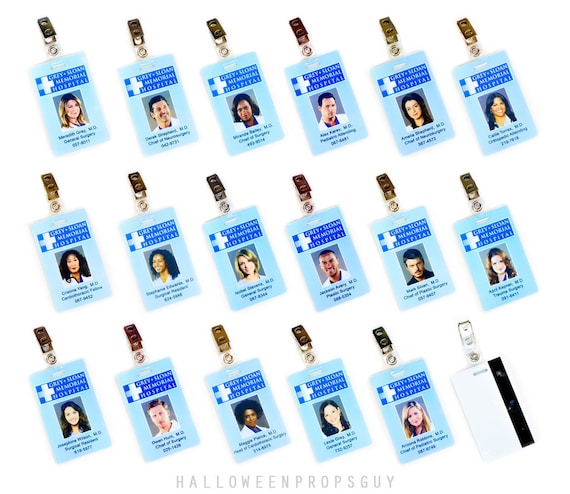 Grey's Anatomy Grey Sloan Charactor ID Card Replica W/ Clip Choice:  Meredith Grey, Derek Shepherd, Callie, Bailey, Yang, Arizona, Lexie 