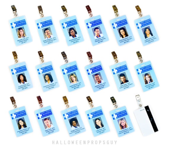 Grey's Anatomy Grey Sloan Charactor ID Card Replica W/ Clip Choice:  Meredith Grey, Derek Shepherd, Callie, Bailey, Yang, Arizona, Lexie 