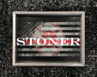 Personalized Thin Red Line Flag Shadow Box - Firefighter Gift - First Responder - Father's Day - Birthday Gift