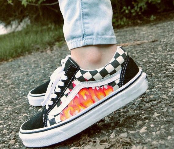 flame checkered vans