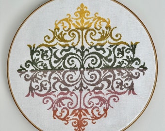 Diamond Swirl Symmetrical Modern Cross Stitch Pattern Abstract, Cross Stitch Chart, Floral, Nature Inspired x-Stitch PDF Download