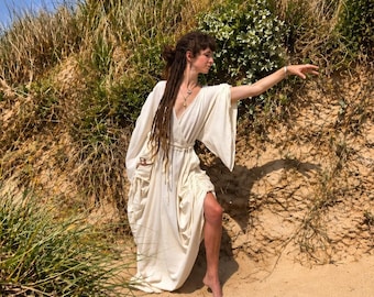 Celtic Priestess Ritual Dress | Celtic Hare Goddess Ceremony Gown | Handmade Jute Cotton Robe | Pagan Festival Clothing