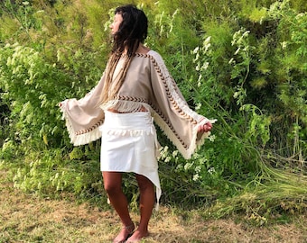 Boho Asymmetrical Skirt, Banana Fiber Fabric, Pocket Skirt