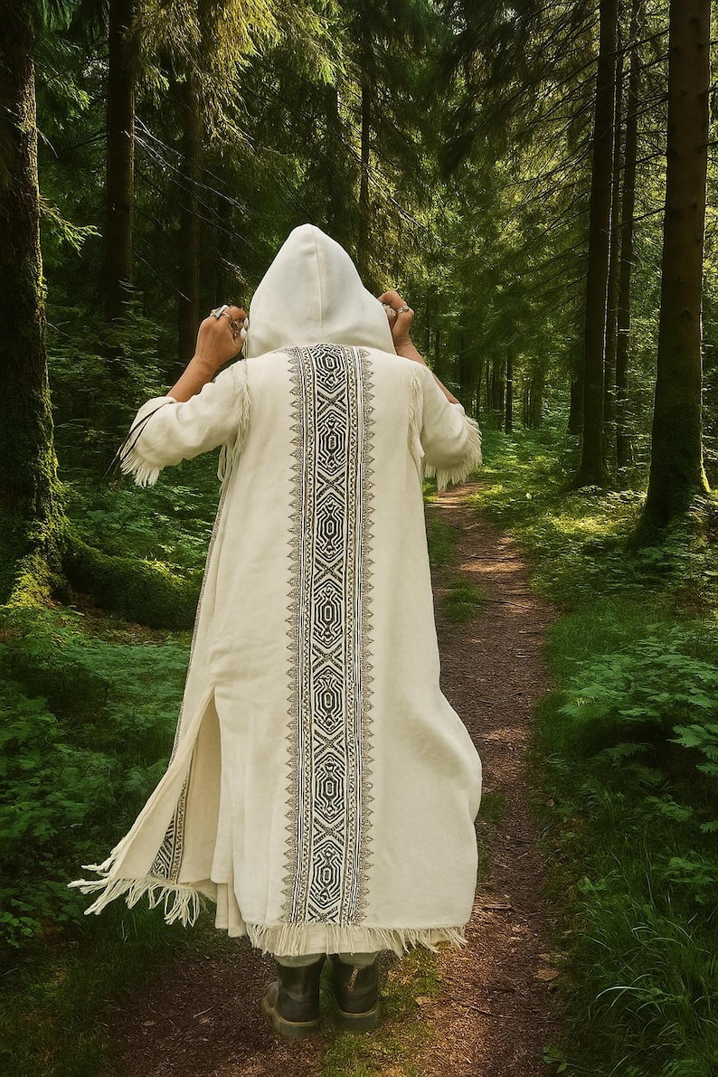 Hand Block Print Hooded Jute Robe Ritual Cape With Pockets Ceremonial ...