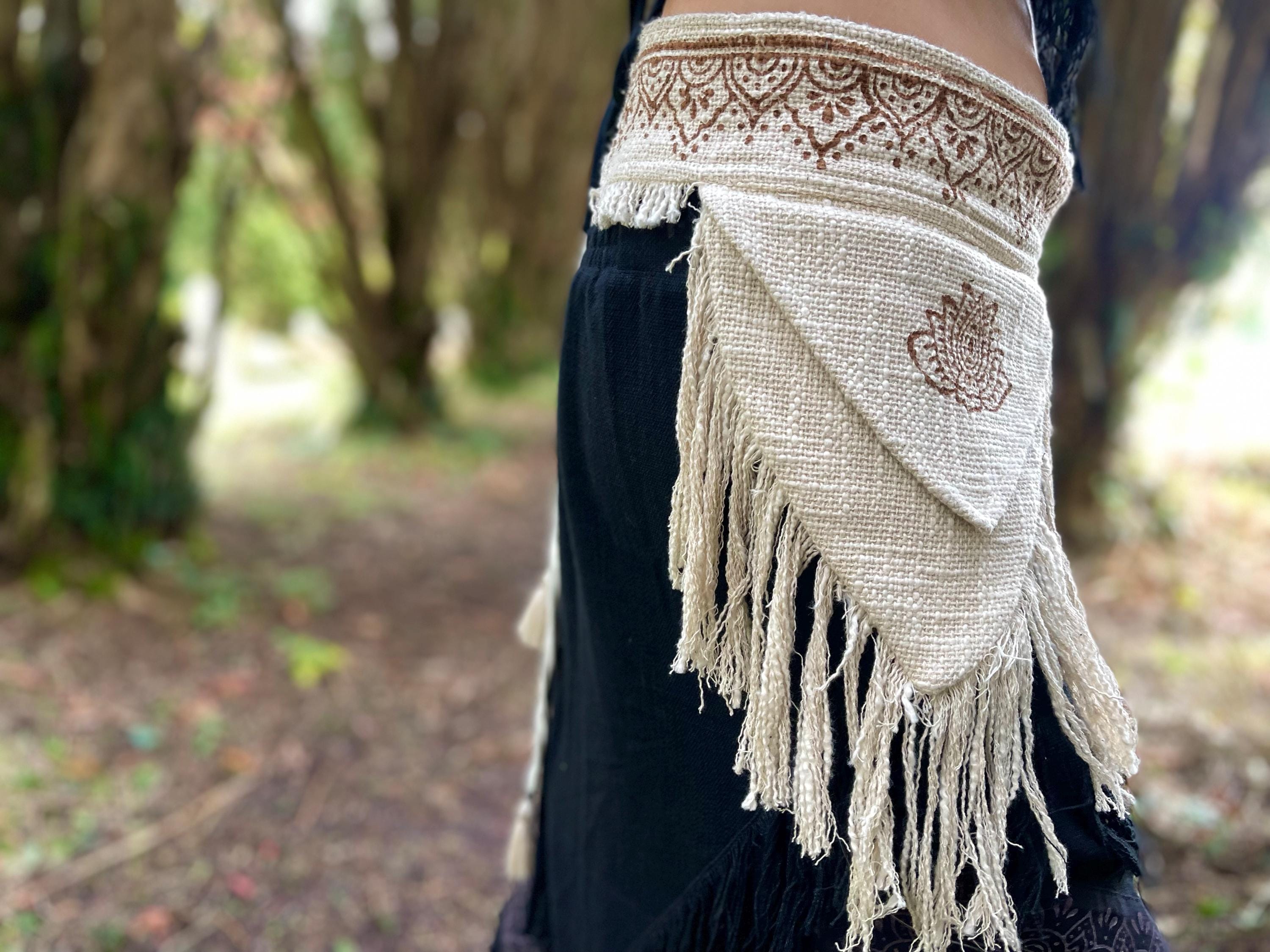 Boho Boutique Hand Sewn Fabric Belt Gypsy Crochet Belt | Handmade Boho Cotton Belt with Wooden  main image 4