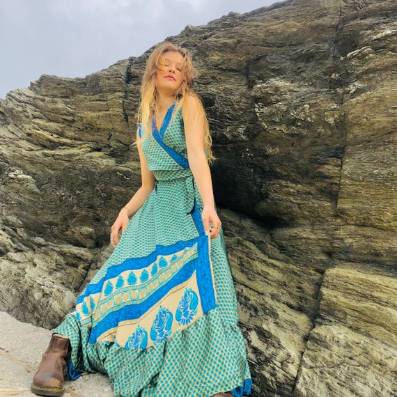SamsaraWear Wraparound Maxi Dress, Hippie Dress, Summer Dress, Long Flowing Dress, Bohemian Style Clothing, Boho Summer Clothes, Sustainable Fashion.