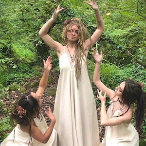 Raw Cotton Maxi Dress, Open Back Goddess Gown, Tribal Wear