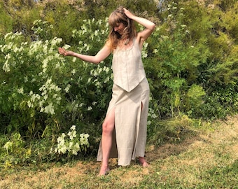 Handmade Hemp Pencil Skirt, Sustainable Slit Skirt