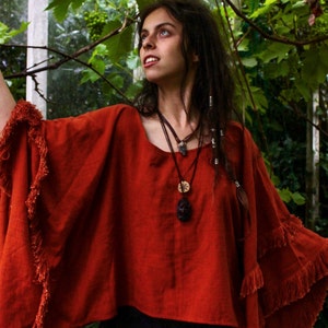 Medicine, Festival Top, Hippie Fringe, Long Sleeved, Ceremonial Style Poncho/Blouse. Ecstatic Dance / Cacao / Shamanic Gatherings.