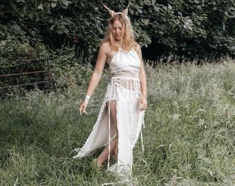Raw Cotton Boho Skirt | Tribal Print, Corset Waist