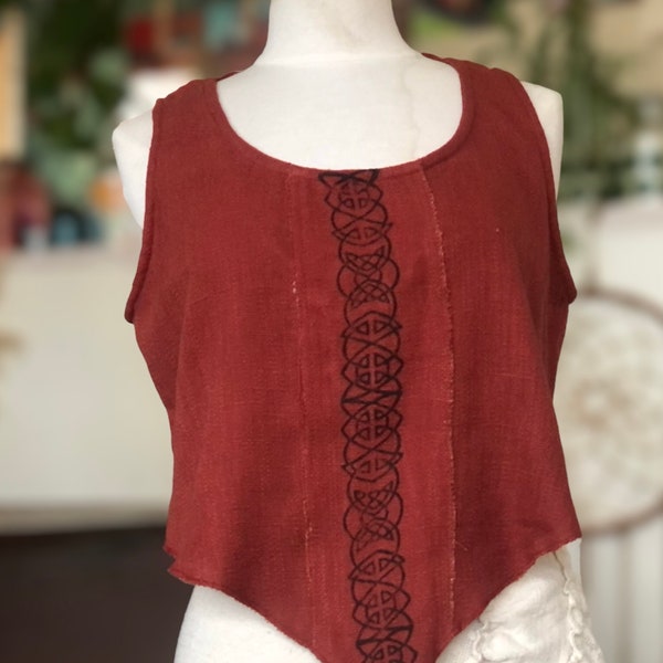 Hand Block Print, Earthy Style, Natural Handmade Top, Hand, Open Back Top, Ceremonial Clothing, Medicine, Festival Fashion.