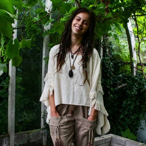 Fringe Sleeve Top. Medicine, Festival Top, Long Sleeved, Ceremonial Style Poncho/Blouse. Ecstatic Dance / Cacao / Shamanic Gatherings.