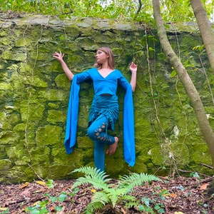 Boho Chic Top, Blue Top, Witch Top, Wing Sleeve, Elven Clothing, Fairy Wing, Burning Man Clothing, Boho Top, Hippie Clothing, Pagan Clothing
