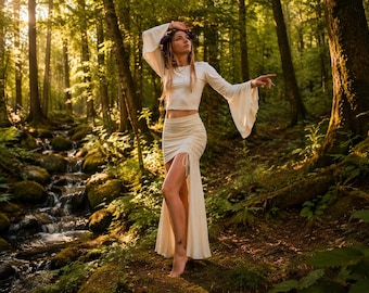 Asymmetrical High Low Skirt, Ruched Gothic Tribal Skirt