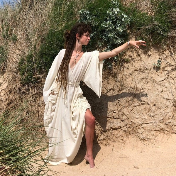 Celtic Priestess Ritual Dress | Celtic Hare Goddess Ceremony Gown | Handmade Jute Cotton Robe | Pagan Festival Clothing