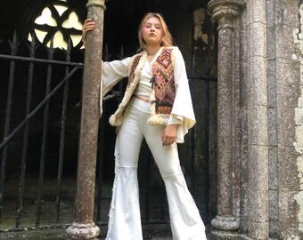 Beige, Cowgirl, Bell Bottoms, Fringed Leggings, 60's, Funky Pants, Fringed Flared Pants, Boho Trousers, Festival, Burning Man, Hippie Pants Beige, Cowgirl, Bell Bottoms, Fringed Leggings, 60's, Funky Pants, Fringed Flared Pants, Boho Trousers, Festival, Burning Man, Hippie Pants