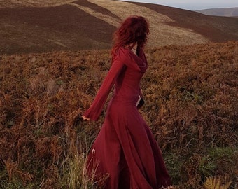 Fae Witch Hooded Dress, Medieval Pagan Robe