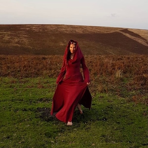 Wild Witch Dress, Medieval Dress, Middle Age Costume, Hooded Dress, Pagan Priestess Dress, Hand fasting Dress, Cosplay, Fairy Dress, Ritual.