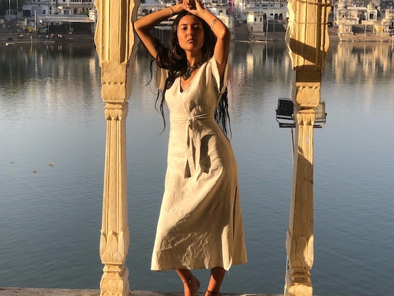 Handmade Hemp Bamboo Blend Boho Dress, Sustainable Clothing