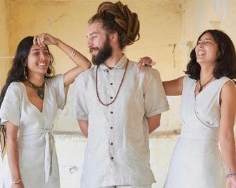 Handmade Hemp Mens Shirt, Short Sleeve Button Up, Eco Friendly