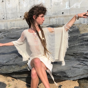 Burning Man Festival- Desert Outfit for her. Dystopian Style. Dunes Clothing. Psylo. See through Top with Fringing.