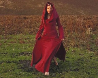 Wild Witch. Hooded Dress, Full Length Dress. Witch Dress, Pagan Priestess Dress, Hand fasting Dress, Cosplay, Medieval Dress, Fairy Dress