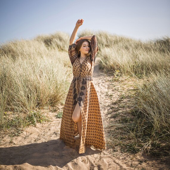 bohemian button down dress