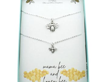 Conjunto de collar de abeja para madre e hija en plata de ley, hecho a mano