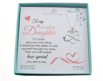 Collar de corazón infinito de plata esterlina: regalo para hija de mamá o papá